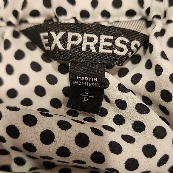 Express Black and White Polka Dot Blouse Off The Shoulder Tie Sleeves Small - Picture 5 of 5